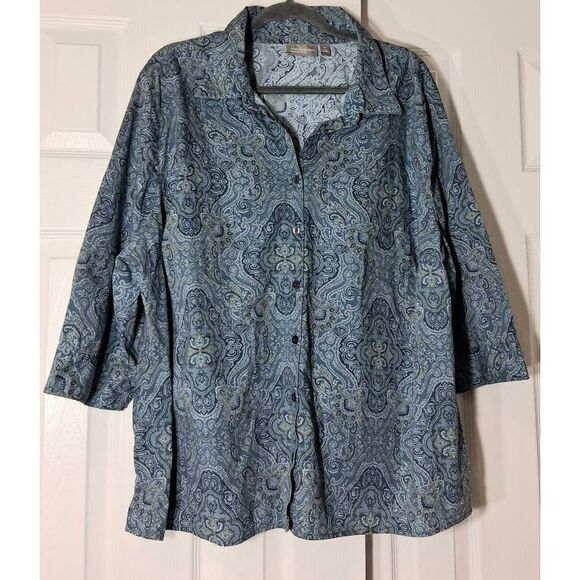 Croft and barrow womens 2xl paisley blouse blue shirt mom grandma shirt - Picture 2 of 9